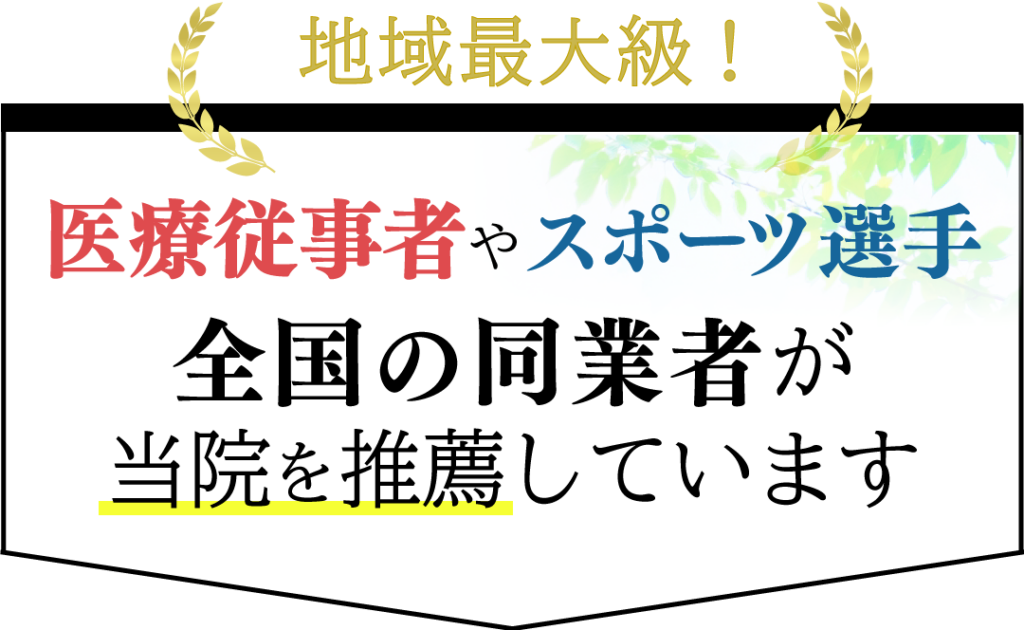 地域最大級！ 医療従事者やスポーツ選手、全国の同業者が当院を推薦しています